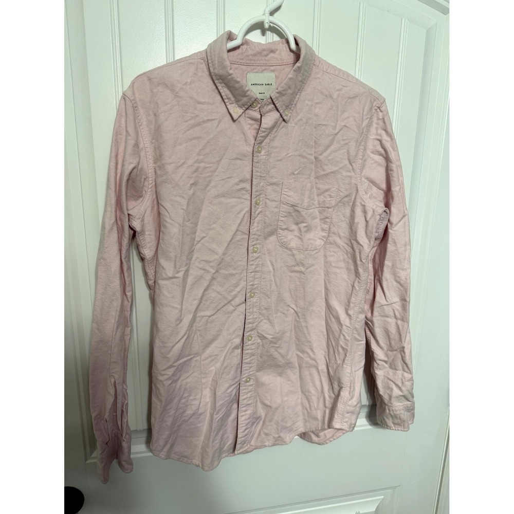American Eagle Button Down Shirt Mens Medium Pink Slim Fit Cotton Chest Pocket